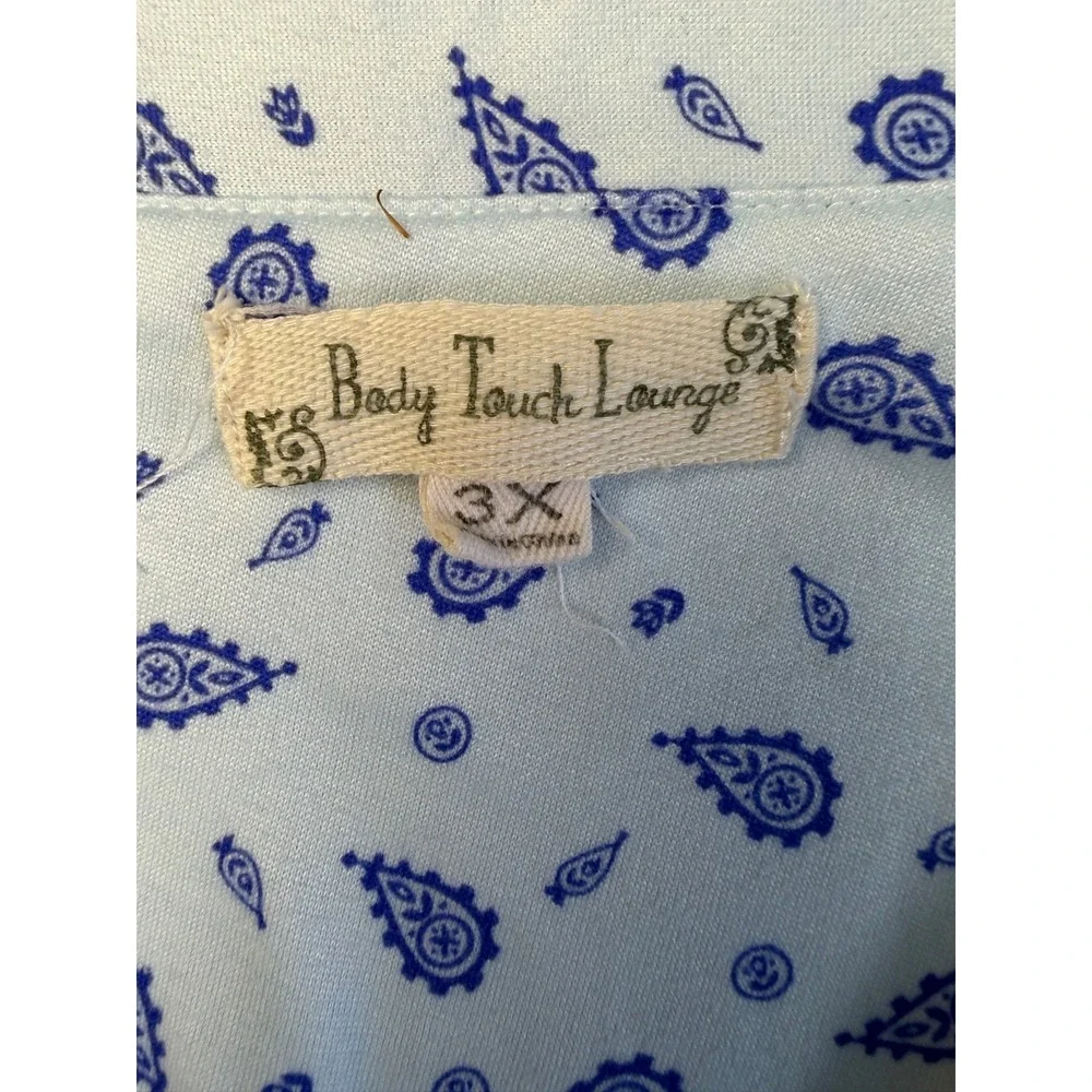 Blue Paisley Pajama Set 3x Short Sleeve Button Top Long Pants Sleepwear Lounge